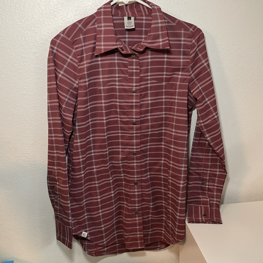 Flylow Dolly Plaid Snap Up Lightweight Long Sleeve Shirt Burgundy & White XSmall